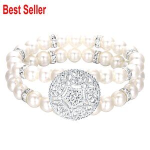Crystal Simulated Pearl Stretch Bracelet for Prom Bridal